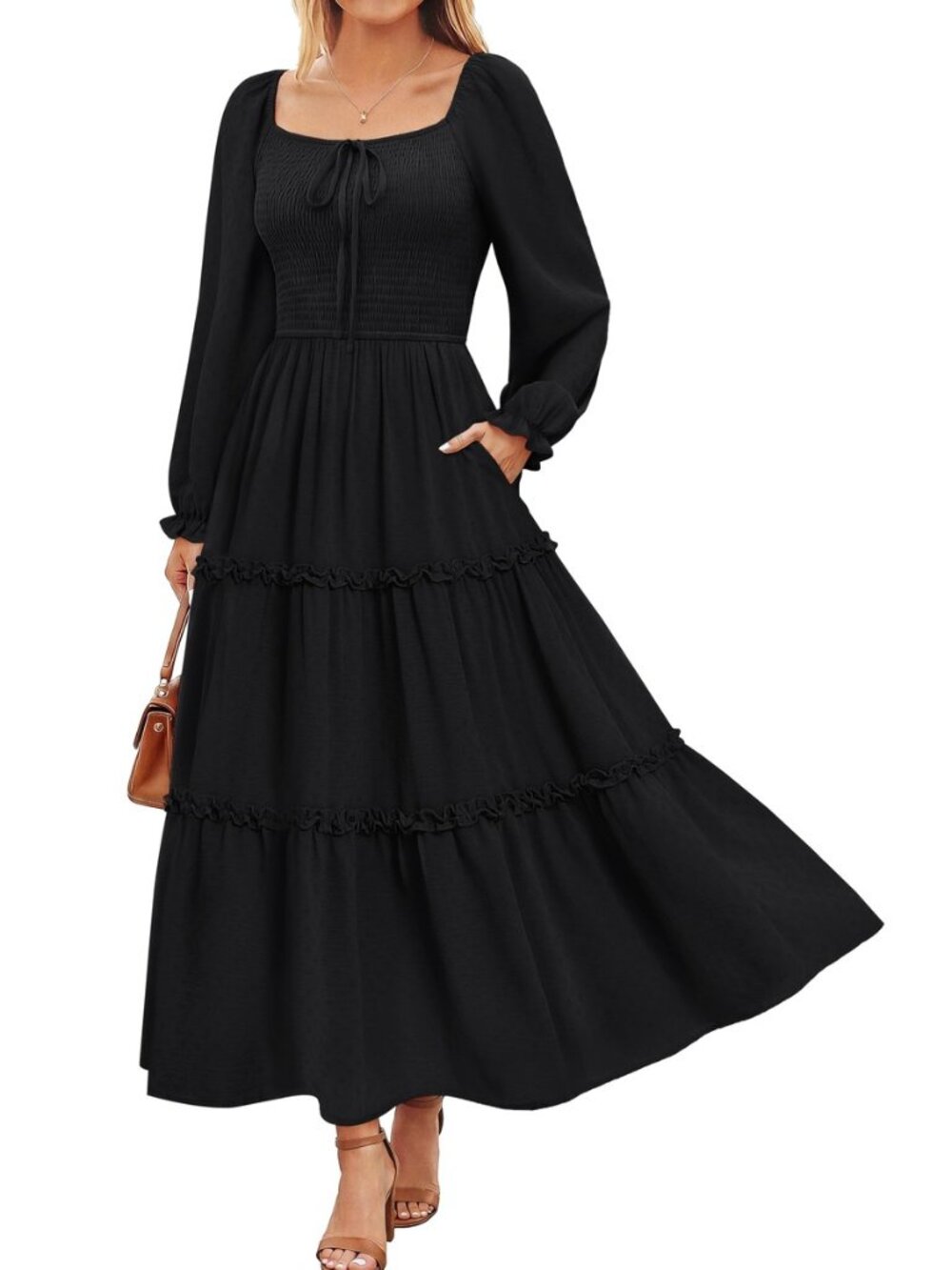 Womens Boho Fall Long Sleeve Floral Maxi Dress